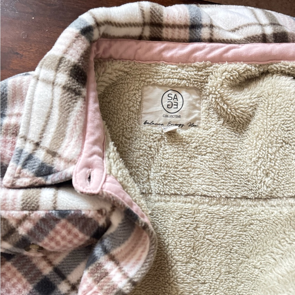 Sage Collective Plaid Women's Jacket in Pink & Gray XL faux fur inside - Picture 5 of 9